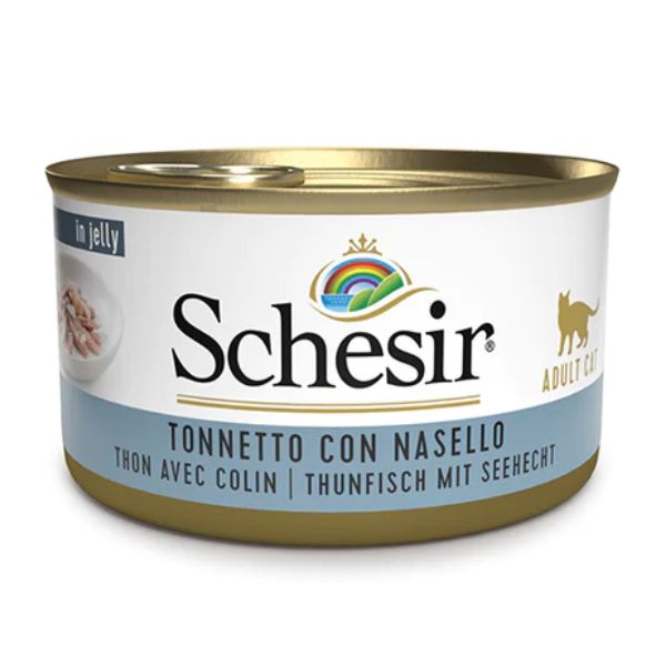 Image of Schesir Cat Adult in Jelly 85 gr - Tonnetto e Nasello Confezione da 6 pezzi Cibo umido per gatti