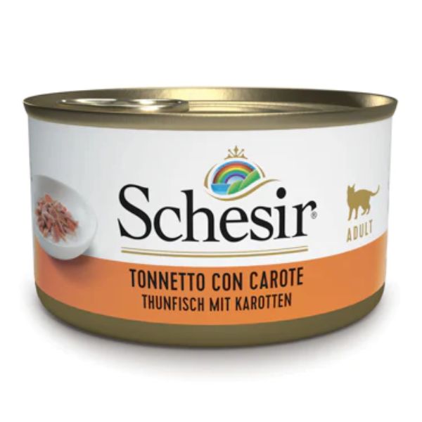 Image of Schesir Cat Adult in Jelly 85 gr - Tonnetto e Carote Confezione da 6 pezzi Cibo umido per gatti