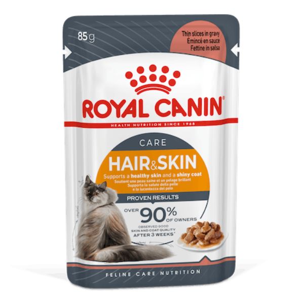 Image of Royal Canin Hair & Skin in Salsa - 85 gr Confezione da 12 pezzi Cibo umido per gatti