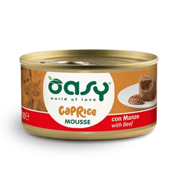 Image of Oasy Caprice Cat Adult Mousse Grain Free 85 gr - Manzo Confezione da 18 pezzi Cibo umido per gatti