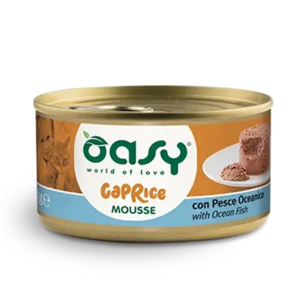 Image of Oasy Caprice Cat Adult Mousse Grain Free 85 gr - Pesce Oceanico Confezione da 18 pezzi Cibo umido per gatti