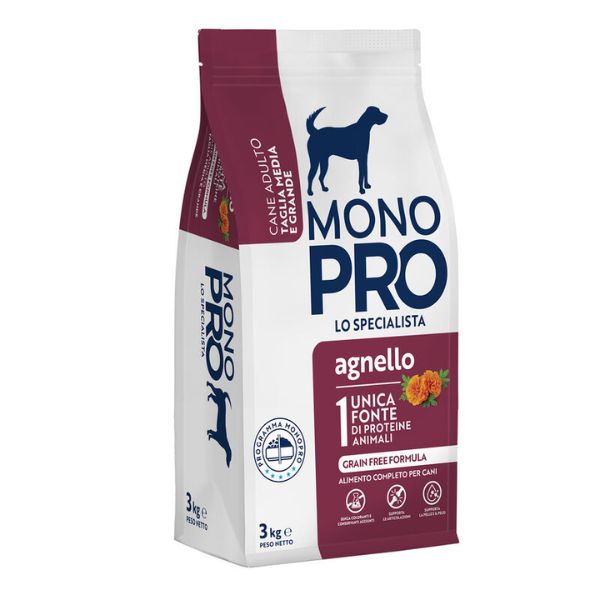 Image of Monopro lo specialista Adult Medium/Large Grain Free Agnello - 3 Kg Croccantini per cani Monoproteico crocchette cani