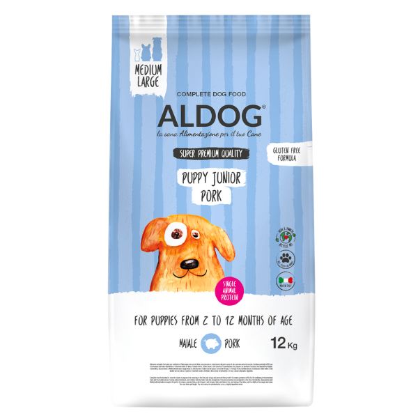 Image of Aldog Super premium Puppy e Junior Medium/Large monoproteico con Maiale - 12 Kg Croccantini per cani