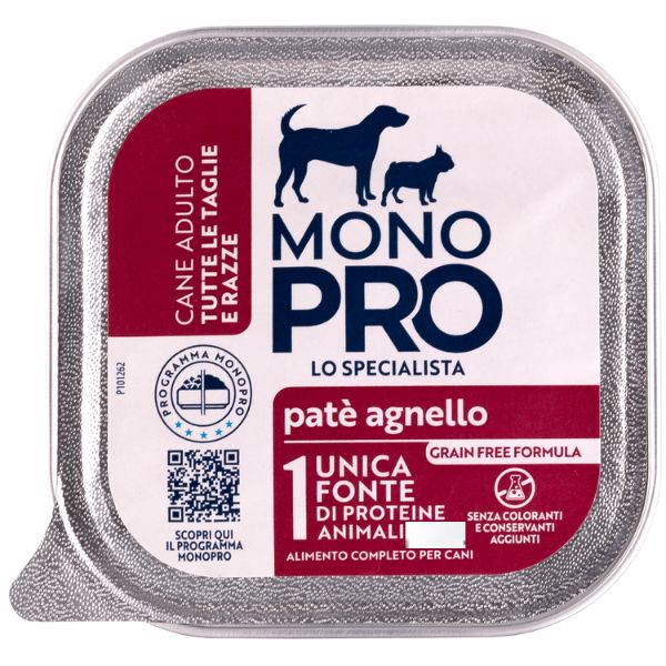 Image of Monopro lo specialista Adult All Breeds Patè Grain Free 150 gr - Agnello Monoproteico crocchette cani Cibo Umido per Cani