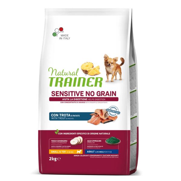 Image of Natural Trainer Sensitive Adult Grain Free Small/Toy Trota - 2 Kg Croccantini per cani Monoproteico crocchette cani