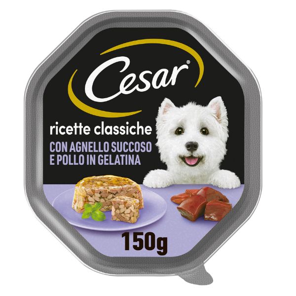 Image of Cesar Ricette Classiche 150gr - Agnello e Pollo Confezione da 14 pezzi Cibo Umido per Cani