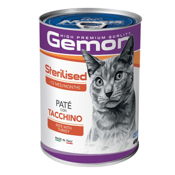 Image of Monge Gemon Adult Sterilised Patè 400 gr - Tacchino Confezione da 24 pezzi Cibo umido per gatti