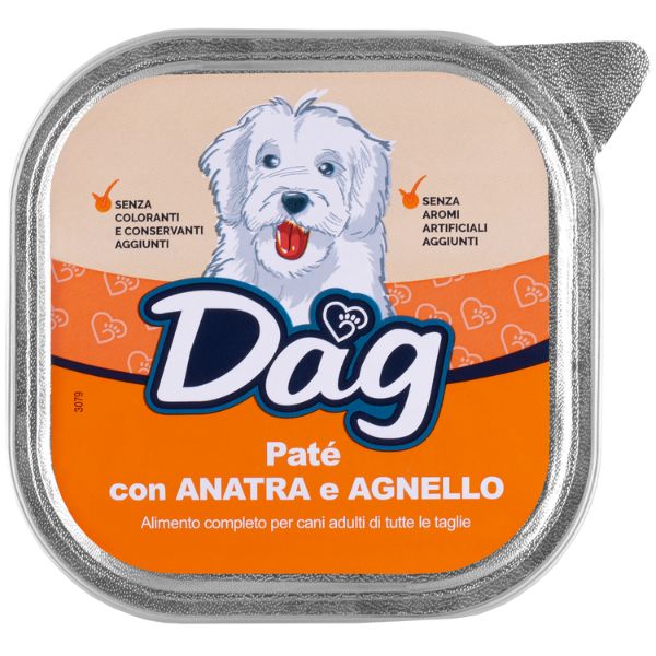 Image of Dag Dog All Breeds Patè 300 gr - Anatra e agnello Confezione da 6 pezzi Cibo Umido per Cani