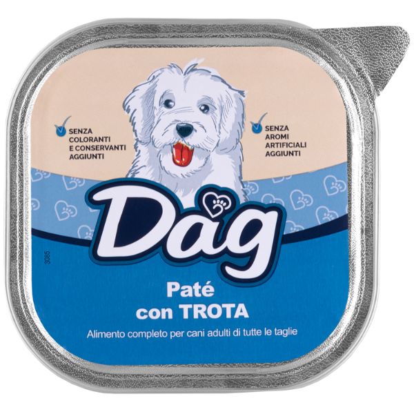 Image of Dag Dog All Breeds Patè 300 gr - Trota Confezione da 6 pezzi Cibo Umido per Cani