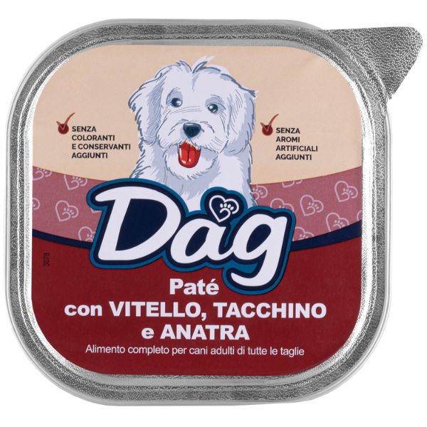 Image of Dag Dog All Breeds Patè 300 gr - Vitello, tacchino e anatra Confezione da 6 pezzi Cibo Umido per Cani