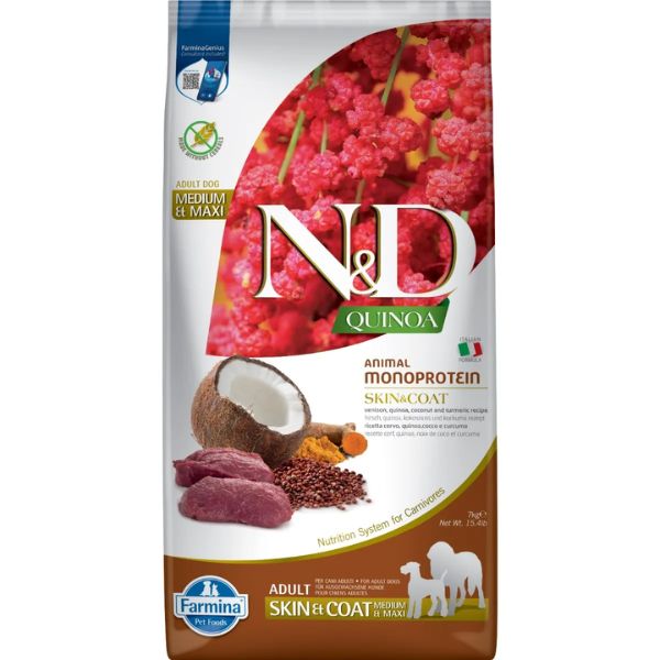 Image of Farmina N&D Quinoa Skin&Coat Adult Medium/Maxi Cervo e Cocco - 7 kg Croccantini per cani