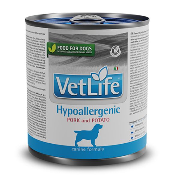 Image of Farmina Vet Life Canine Hypoallergenic 300 gr - Maiale e patate Confezione da 6 pezzi Monoproteico crocchette cani Dieta Veterinaria per Cani