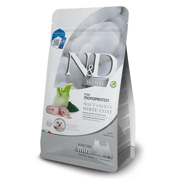 Image of Farmina N&D White Grain Free Adult Mini Spigola, spirulina e finocchio - 2 Kg Croccantini per cani