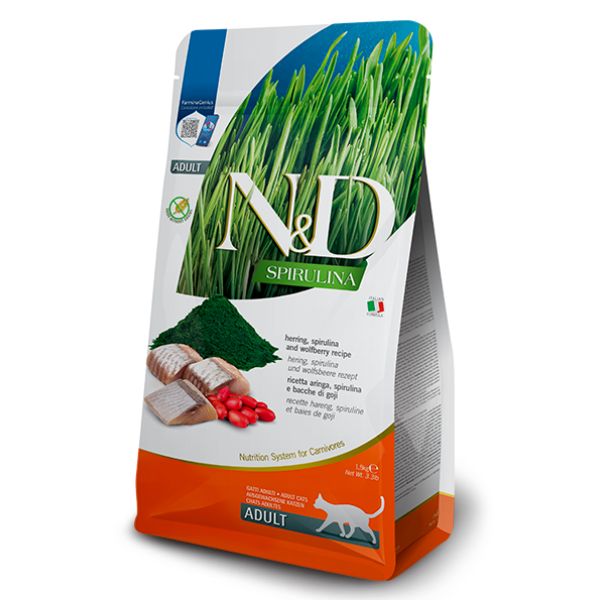 Image of Farmina N&D Spirulina Grain Free Feline Adult Aringa, spirulina e bacche di goji - 1,5 Kg Croccantini per gatti