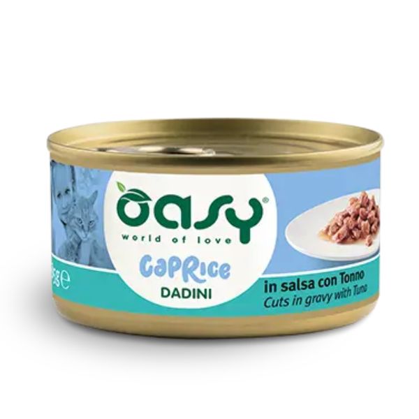 Image of Oasy Caprice Cat Adult Dadini in salsa 85 gr - Tonno Confezione da 18 pezzi Cibo umido per gatti
