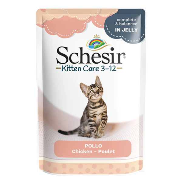 Image of Schesir Cat Soft Kitten in jelly 85 gr - Kitten Filetti di Pollo Confezione da 20 pezzi Cibo umido per gatti