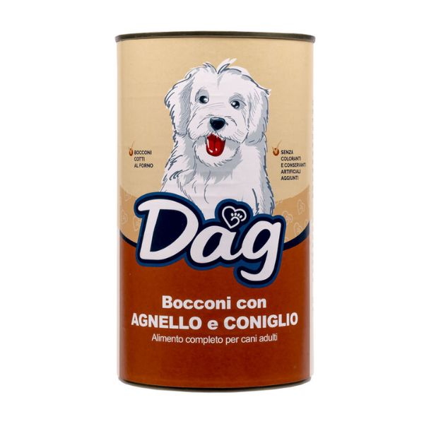 Image of Dag Dog All Breeds Bocconi 1240 gr - Agnello e coniglio Cibo Umido per Cani