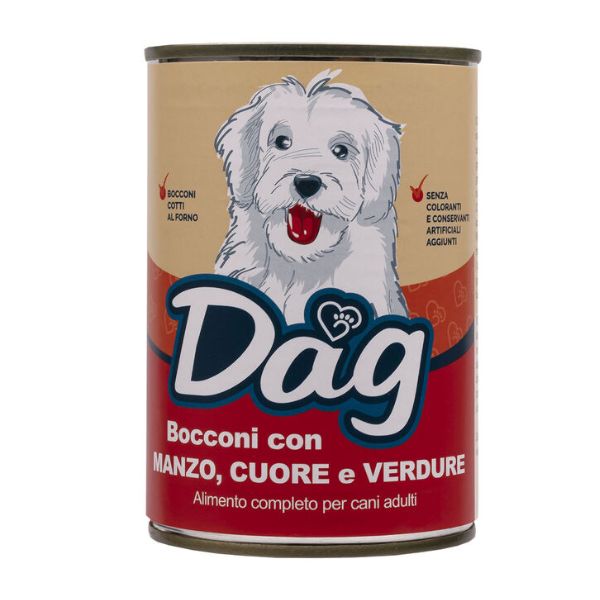 Image of Dag Dog Adult All Breeds Bocconi 415 gr - Manzo, cuore e verdure Cibo Umido per Cani