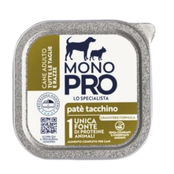 Image of Monopro lo specialista Adult All Breeds Patè Grain Free 150 gr - Tacchino Confezione da 6 pezzi Cibo Umido per Cani