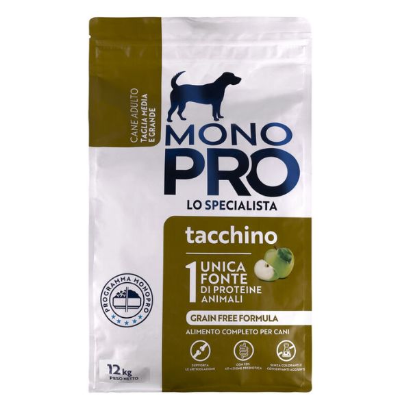 Image of Monopro lo specialista Adult Medium/Large Grain Free Tacchino - 12 Kg Croccantini per cani Monoproteico crocchette cani