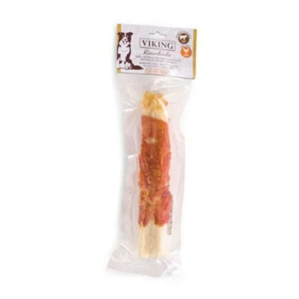 Image of Viking Rawhide snack per cani bastoncini in pelle bovina - 1 pezzo 20 cm - con pollo e ripieno di fegato