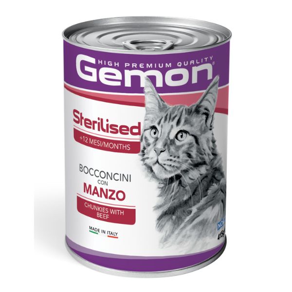 Image of Monge Gemon Cat Sterilised Bocconcini 415 gr - con Manzo Confezione da 24 pezzi Cibo umido per gatti