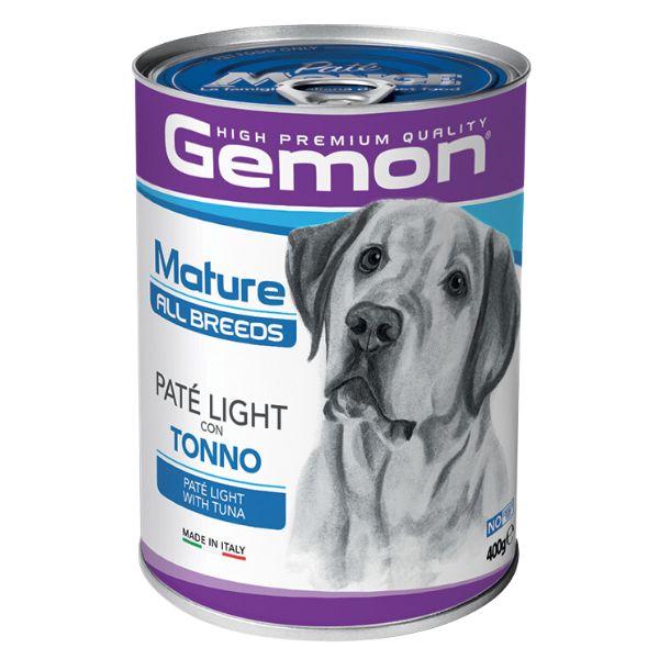 Image of Monge Gemon Dog Mature All Breeds Patè Light 400 gr - con Tonno Confezione da 24 pezzi Cibo Umido per Cani