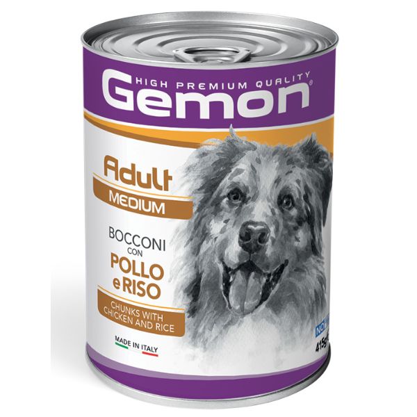 Image of Monge Gemon Dog Adult Medium Bocconi 415 gr - Pollo e Riso Confezione da 24 pezzi Cibo Umido per Cani