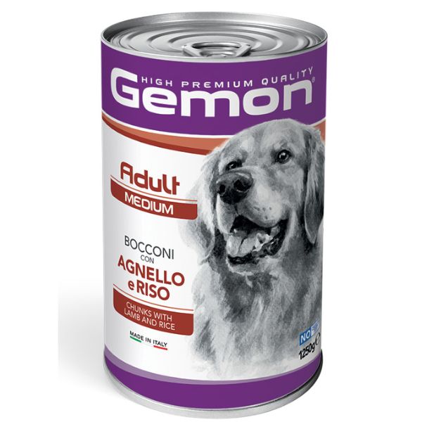 Image of Monge Gemon Dog Bocconi Adult Medium 1,25 kg - Agnello e Riso Confezione da 6 pezzi Cibo Umido per Cani