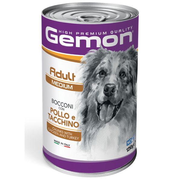Image of Monge Gemon Dog Bocconi Adult Medium 1,25 kg - Pollo e Tacchino Confezione da 6 pezzi Cibo Umido per Cani