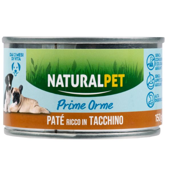 Image of NaturalPet Prime Orme Dog Puppy Patè 150 gr - Tacchino Confezione da 6 pezzi Cibo Umido per Cani