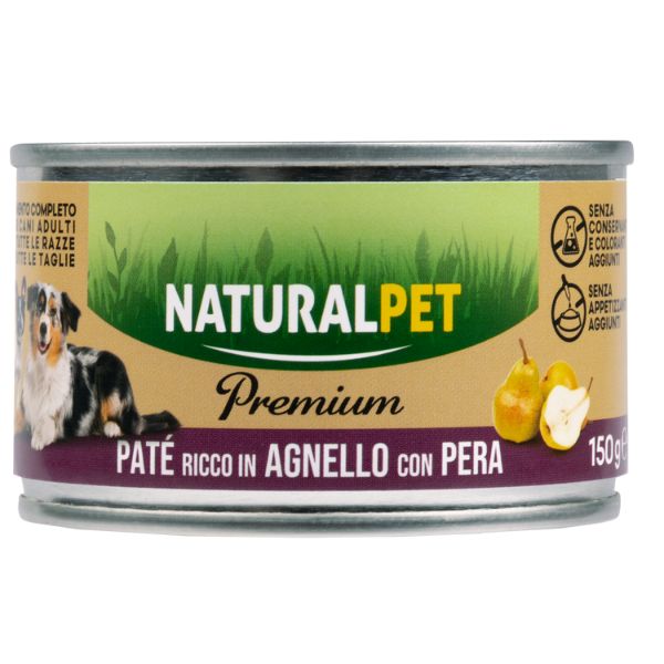 Image of NaturalPet Premium Dog Adult Patè 150 gr - Agnello con pera Confezione da 6 pezzi Cibo Umido per Cani