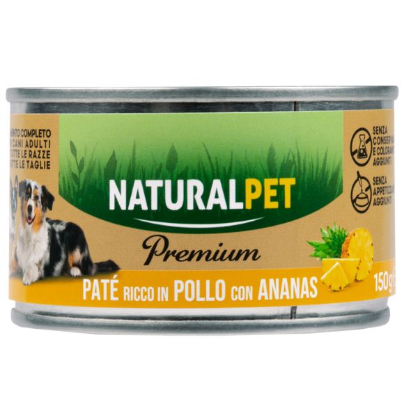 Image of NaturalPet Premium Dog Adult Patè 150 gr - Pollo con ananas Confezione da 6 pezzi Cibo Umido per Cani