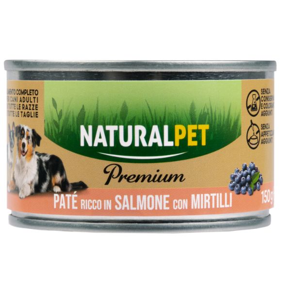 Image of NaturalPet Premium Dog Adult Patè 150 gr - Salmone con mirtilli Confezione da 6 pezzi Cibo Umido per Cani