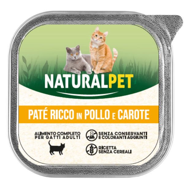 Image of NaturalPet Cat Adult Patè Grain Free 100 gr - Pollo e carote Confezione da 6 pezzi Cibo umido per gatti