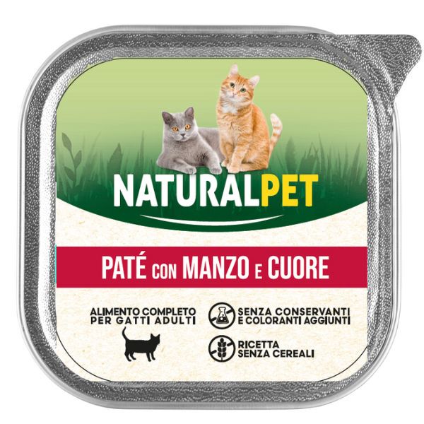 Image of NaturalPet Cat Adult Patè Grain Free 100 gr - Manzo e cuore Confezione da 6 pezzi Cibo umido per gatti