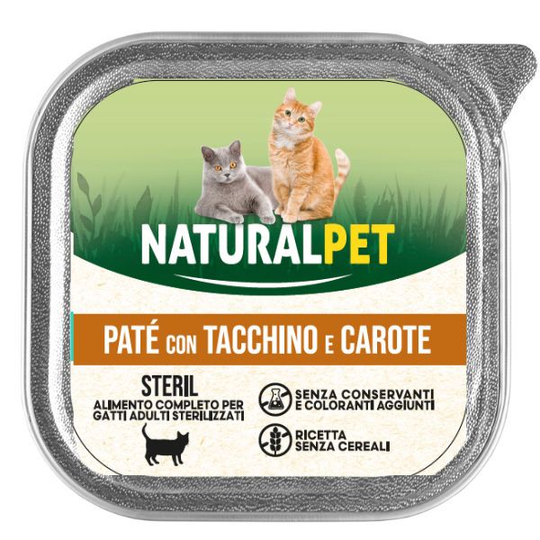 Image of NaturalPet Cat Sterilized Patè Grain Free 100 gr - Tacchino e carote Confezione da 6 pezzi Cibo umido per gatti