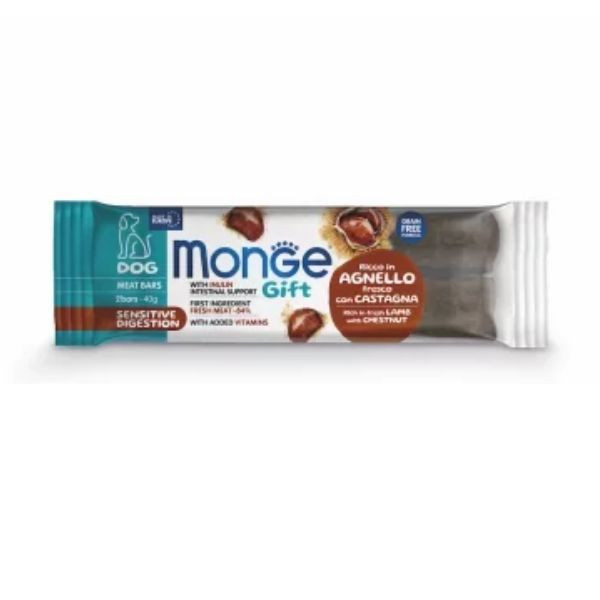 Image of Monge Gift snack grain free per cani Sensitive Digestion - agnello con castagne e inunlina - meat bars da 40 gr