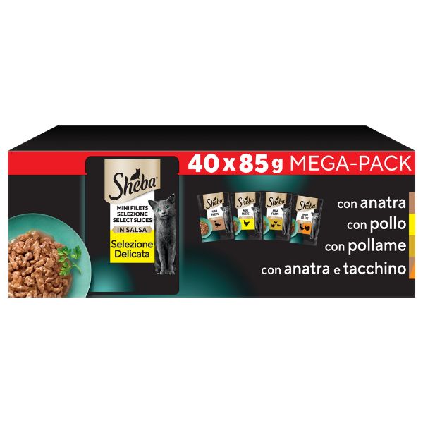 Image of Sheba Mini Filets Selezione In Salsa Multipack - 40 x 85 gr Cibo umido per gatti