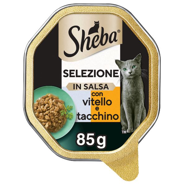 Image of Sheba Selezione in salsa 85gr - con Vitello e Tacchino Confezione da 22 pezzi Cibo umido per gatti