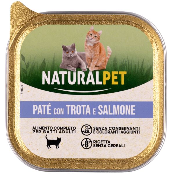 Image of NaturalPet Cat Adult Patè Grain Free 100 gr - Trota e salmone Confezione da 6 pezzi Cibo umido per gatti