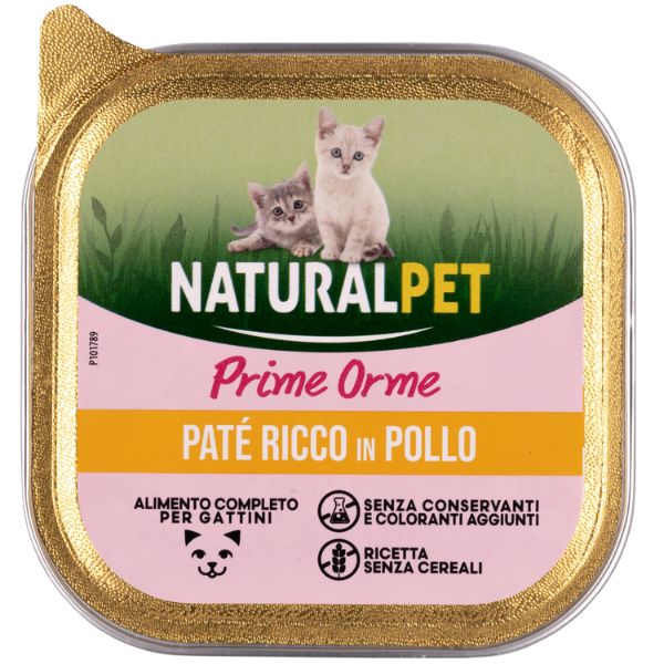 Image of NaturalPet Cat Kitten Prime Orme Patè Grain Free 100 gr - Pollo Confezione da 6 pezzi Cibo umido per gatti