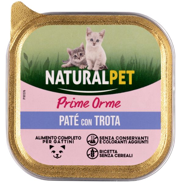 Image of NaturalPet Cat Kitten Prime Orme Patè Grain Free 100 gr - Trota Confezione da 6 pezzi Cibo umido per gatti