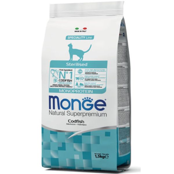 Cibo - Monge Natural Superpremium Sterilised Monoprotein con Merluzzo