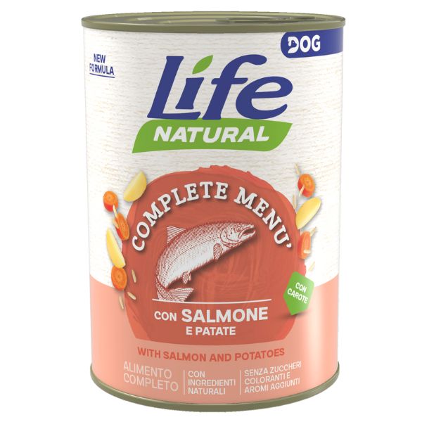 Image of Life Dog Complete Menu umido per cani 400 gr - Salmone e Patate Confezione da 6 pezzi Cibo Umido per Cani