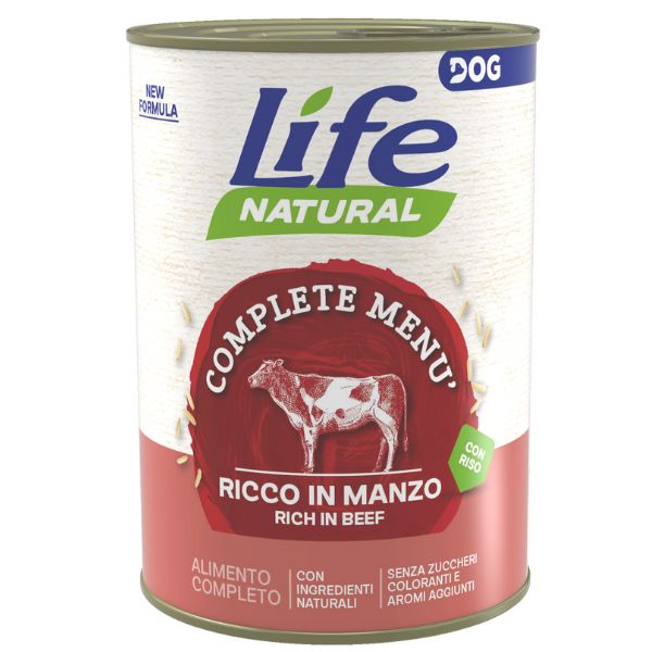 Image of Life Dog Complete Menu umido per cani 400 gr - Manzo a Pezzettoni Confezione da 6 pezzi Cibo Umido per Cani