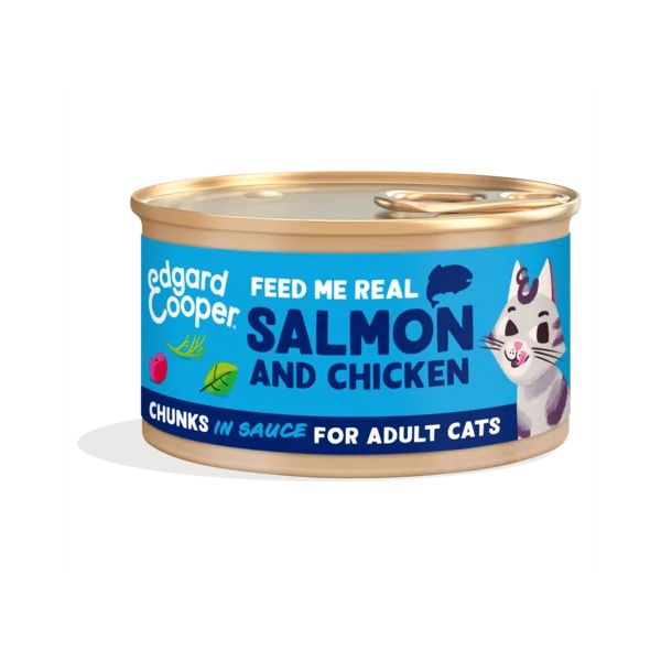 Image of Edgard & Cooper Cat Adult Bocconcini in salsa Grain Free 85 gr - Salmone e pollo Cibo umido per gatti