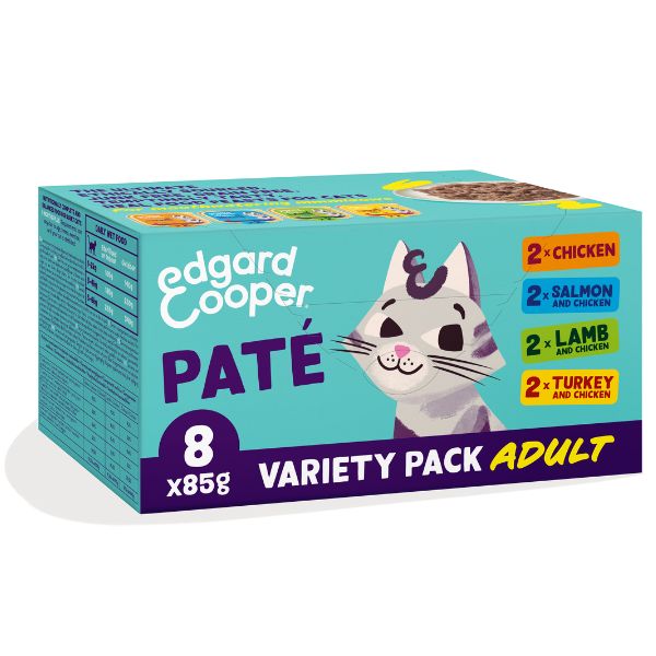 Image of Edgard & Cooper Cat Adult Patè Grain Free Multipack 8x85 gr - Pollo-tacchino-agnello-salmone Cibo umido per gatti