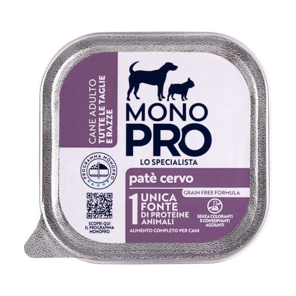 Image of Monopro lo specialista Adult All Breeds Patè Grain Free 150 gr - Cervo Monoproteico crocchette cani Cibo Umido per Cani