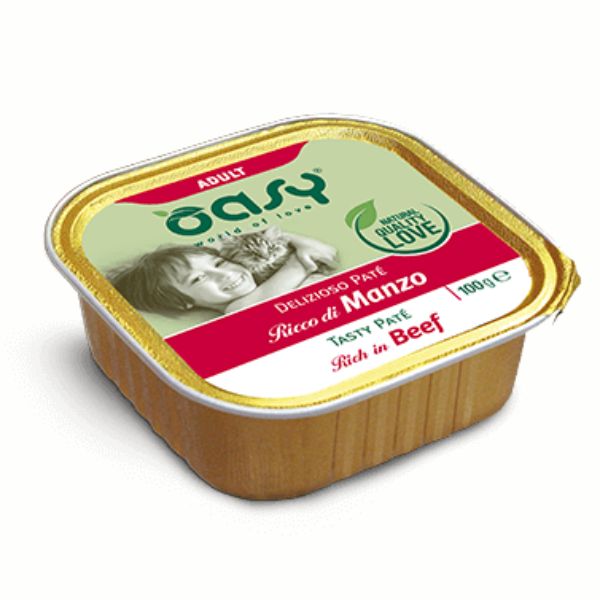 Image of Oasy Cat Adult Delizioso Patè Grain Free 100 gr - Manzo Confezione da 16 pezzi Cibo umido per gatti